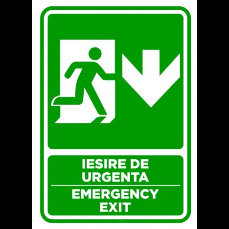 Semn de iesire cu  directie in jos emergency exit